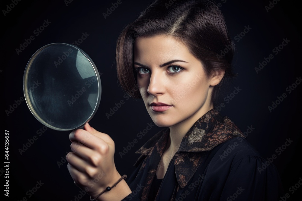 a beautiful young woman holding up a magnifying glass a beautiful young woman holding up a magnifying glass