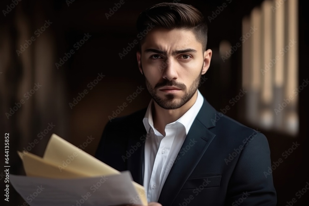 Fototapeta premium portrait of a handsome young businessman holding paperwork