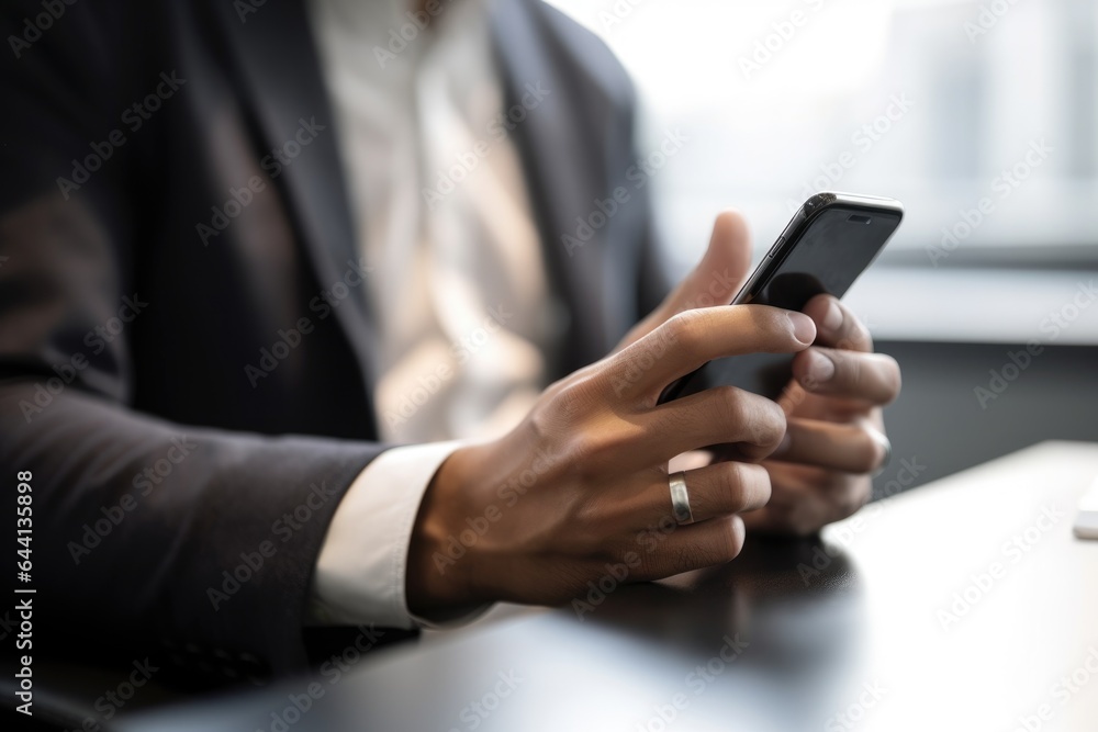 shot of an unrecognizable man using a cellphone in a modern office shot of an unrecognizable man using a cellphone in a modern office