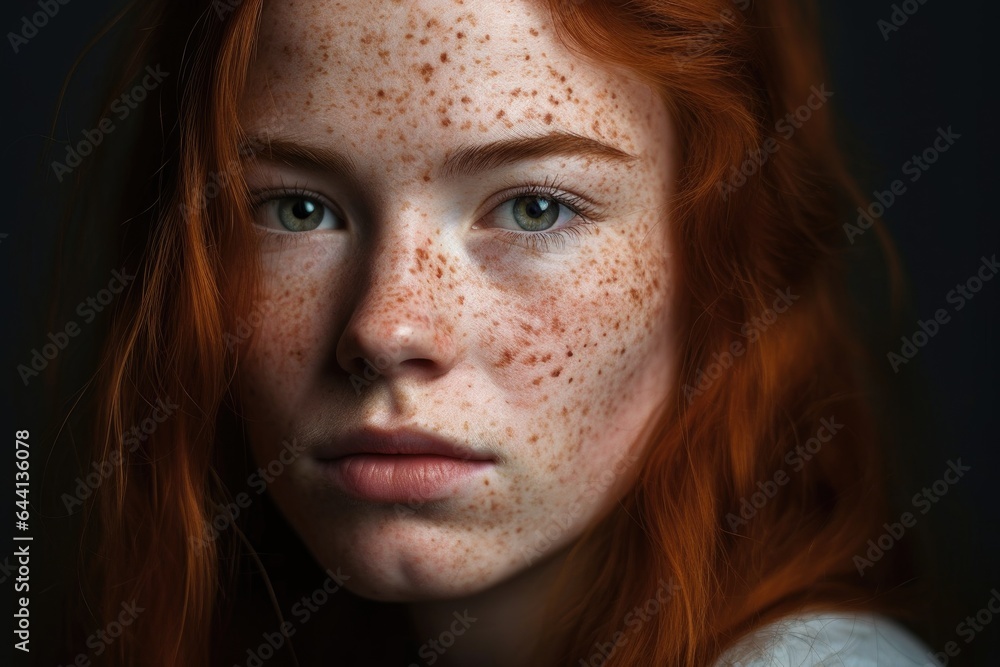 a studio portrait of a beautiful young woman with freckles a studio portrait of a beautiful young woman with freckles
