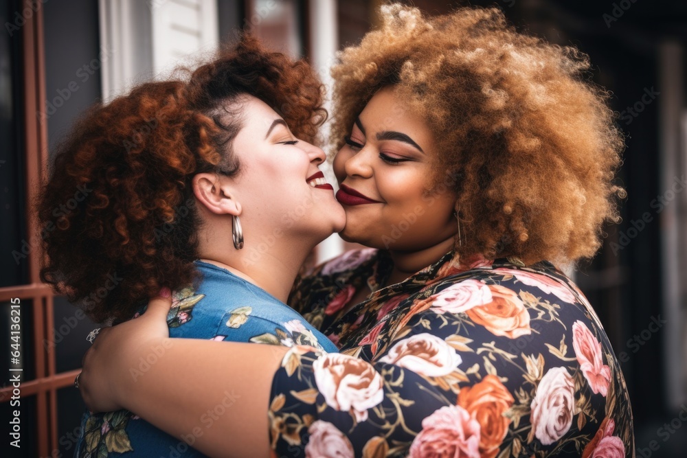 two young plus size women embracing each other two young plus size women embracing each other