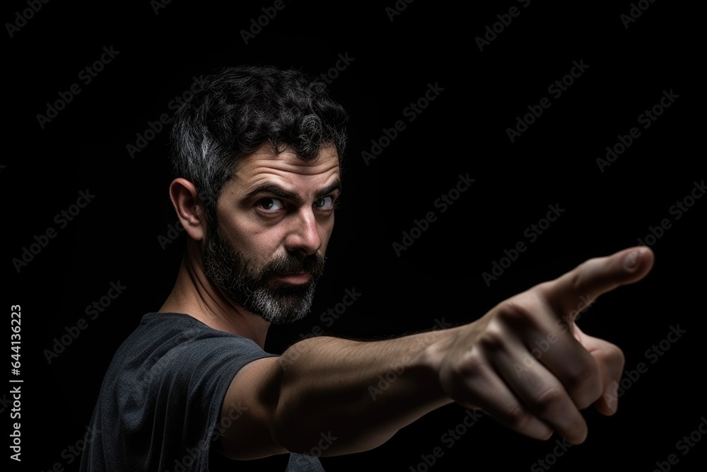 a cropped studio shot of a man holding up his finger