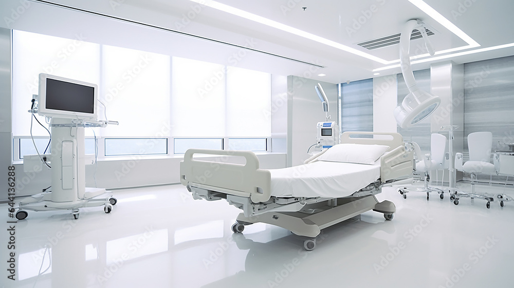 white ward interior with modern bed hospital in the style of the future. white ward interior with modern bed hospital in the style of the future.