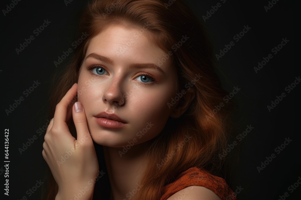 a beautiful young woman in her holding her face a beautiful young woman in her holding her face