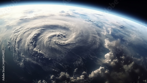 cyclone funnel of a hurricane on the surface of the planet view from space, weather forecast.