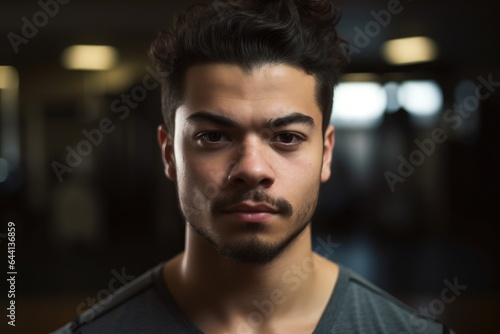 cropped portrait of a young man alone at the gym