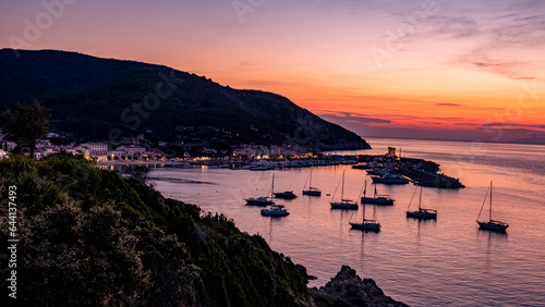 Fototapeta Naklejka Na Ścianę i Meble -  Sunset over the charming village of Marciana Marina on Elba Island in Tuscany Italy