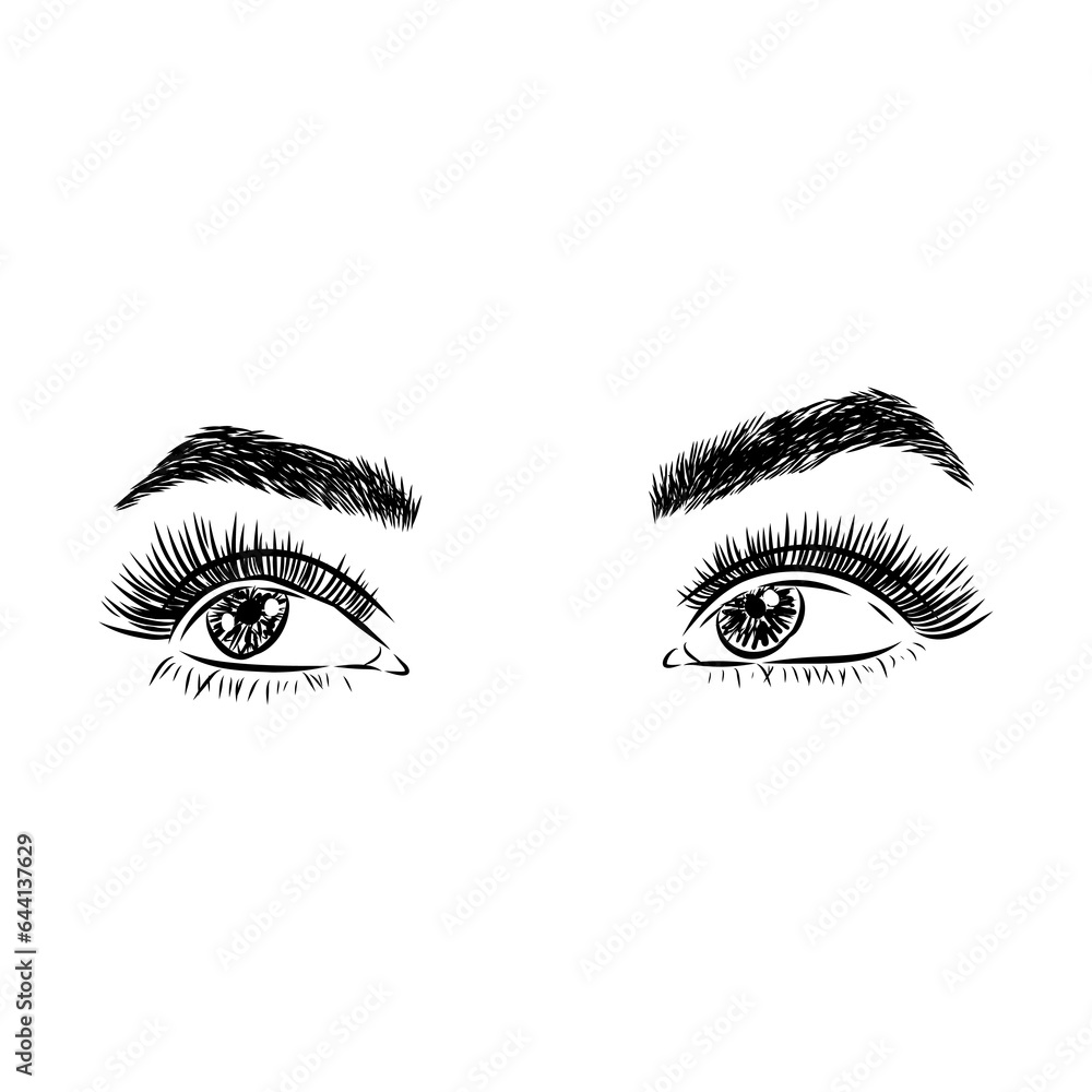 Beautiful woman eyes black and white drawing sketch. Vector fashion illustration. Beautiful woman eyes black and white drawing sketch. Vector fashion illustration.