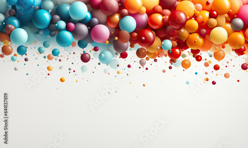 Abstract white background with colored balls and space for text.