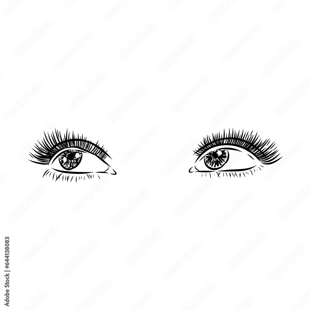 Beautiful woman eyes black and white drawing sketch. Vector fashion illustration. Beautiful woman eyes black and white drawing sketch. Vector fashion illustration.