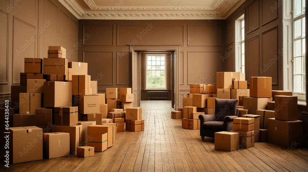 Boxes in empty room. generative Ai Boxes in empty room. generative Ai