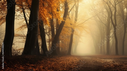 View beauty autumn foggy, landscape background