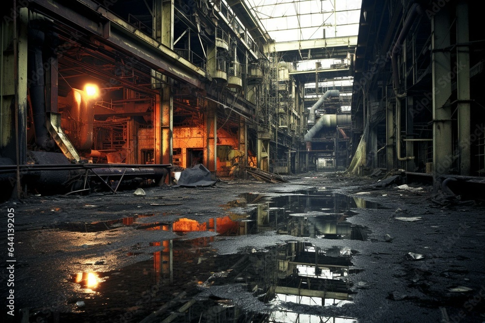 Dilapidated industrial facility. Generative AI