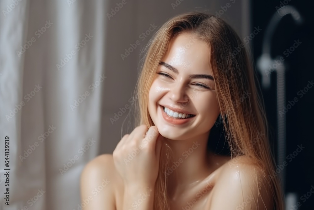 woman, shampoo and happy with smile for clean hair or salon service woman, shampoo and happy with smile for clean hair or salon service