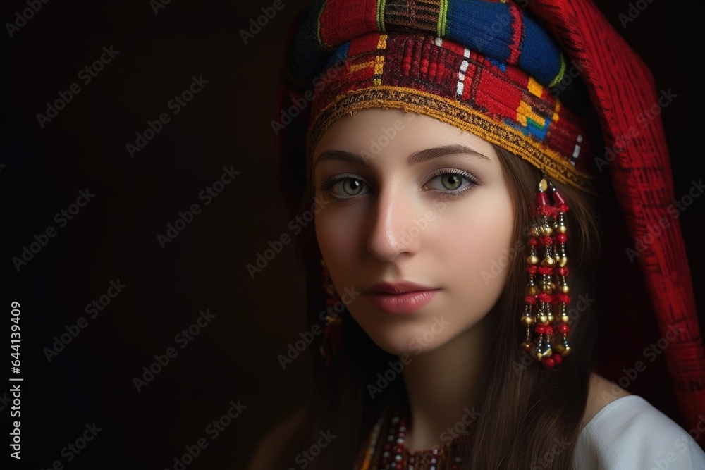 portrait of a beautiful young woman wearing a traditional headdress portrait of a beautiful young woman wearing a traditional headdress