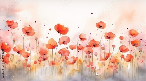 red poppies watercolor delicate drawing of wild flowers in a field on a white background. © kichigin19