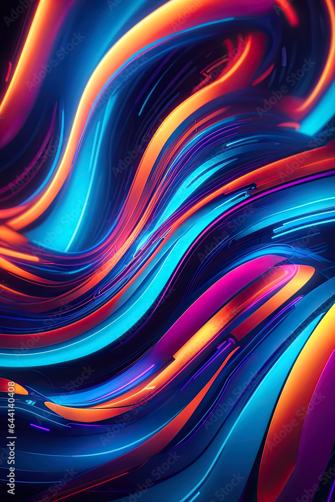 Colorful background with abstract shape glowing in blue, curvy neon lines Colorful background with abstract shape glowing in blue, curvy neon lines