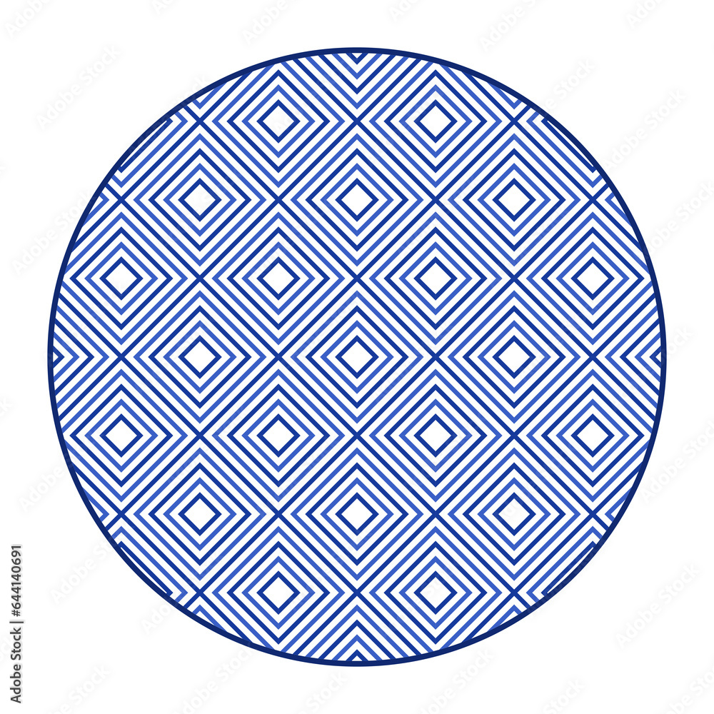 Porcelain plate with traditional blue on white design in Asian style. design pattern for background, plate, dish, bowl, lid, tray, salver, vector illustration art embroidery. diamond line pattern.