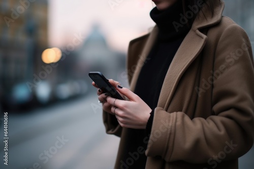closeup shot of an unrecognizable woman using a cellphone against an urban background