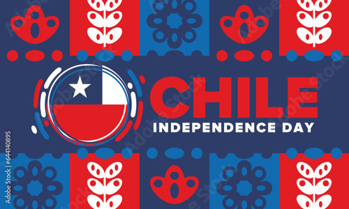Chile Independence Day. Happy national holiday Fiestas Patrias. Freedom day. Celebrate annual in September 18. Chile flag. Patriotic chilean design. Poster, card, banner, template, background. Vector