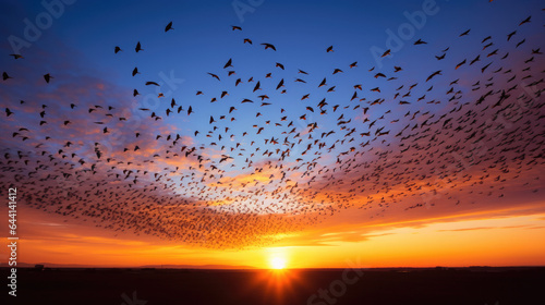 sunset in the sky birds