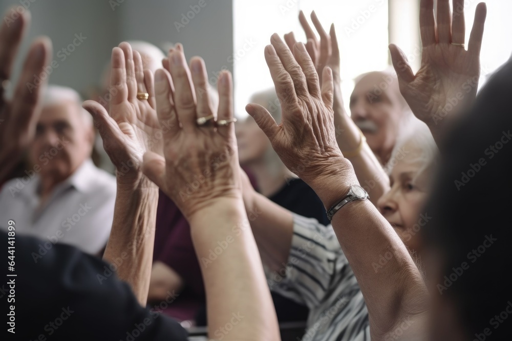 shot of people raising their hands during a discussion in a workshop
