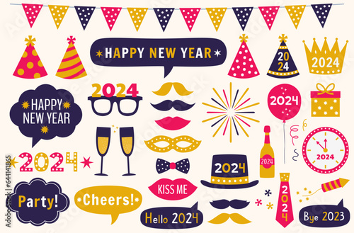 Fototapeta New Year 2024 vector photo booth props