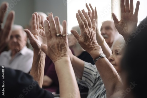 shot of people raising their hands during a discussion in a workshop