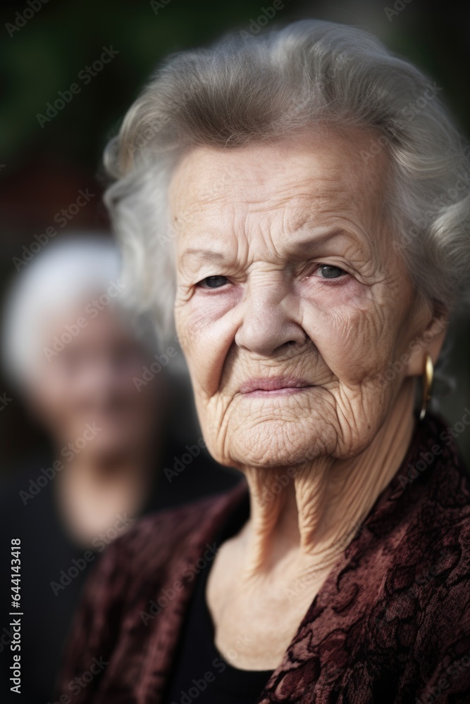 portrait of a beautiful senior woman with her grandchild in the background portrait of a beautiful senior woman with her grandchild in the background