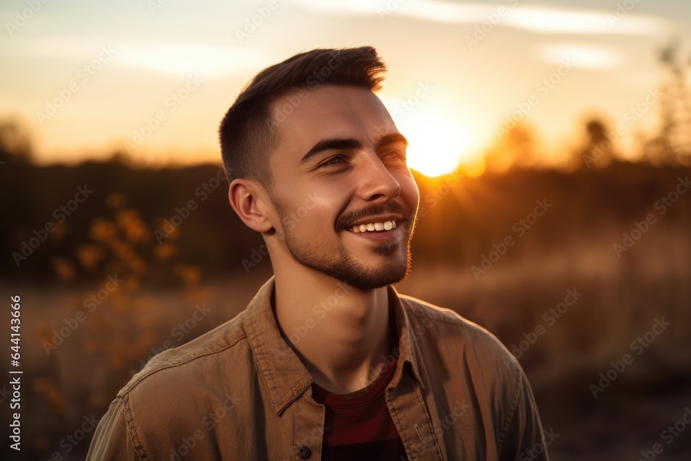 portrait of a happy young man enjoying nature at sunset portrait of a happy young man enjoying nature at sunset