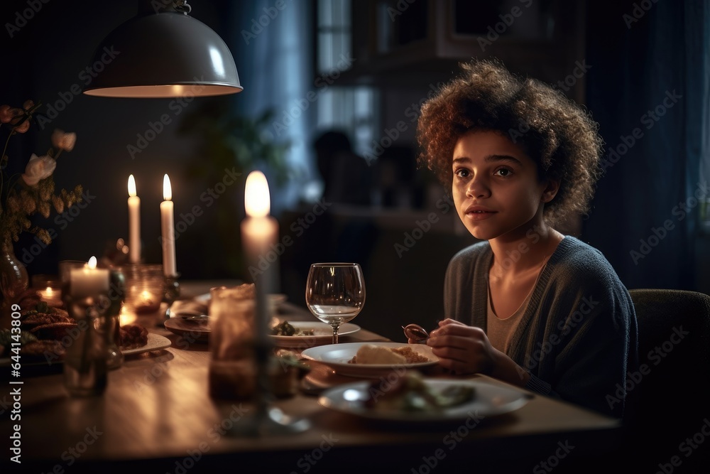 shot of a young girl having dinner with her family at the dining table shot of a young girl having dinner with her family at the dining table