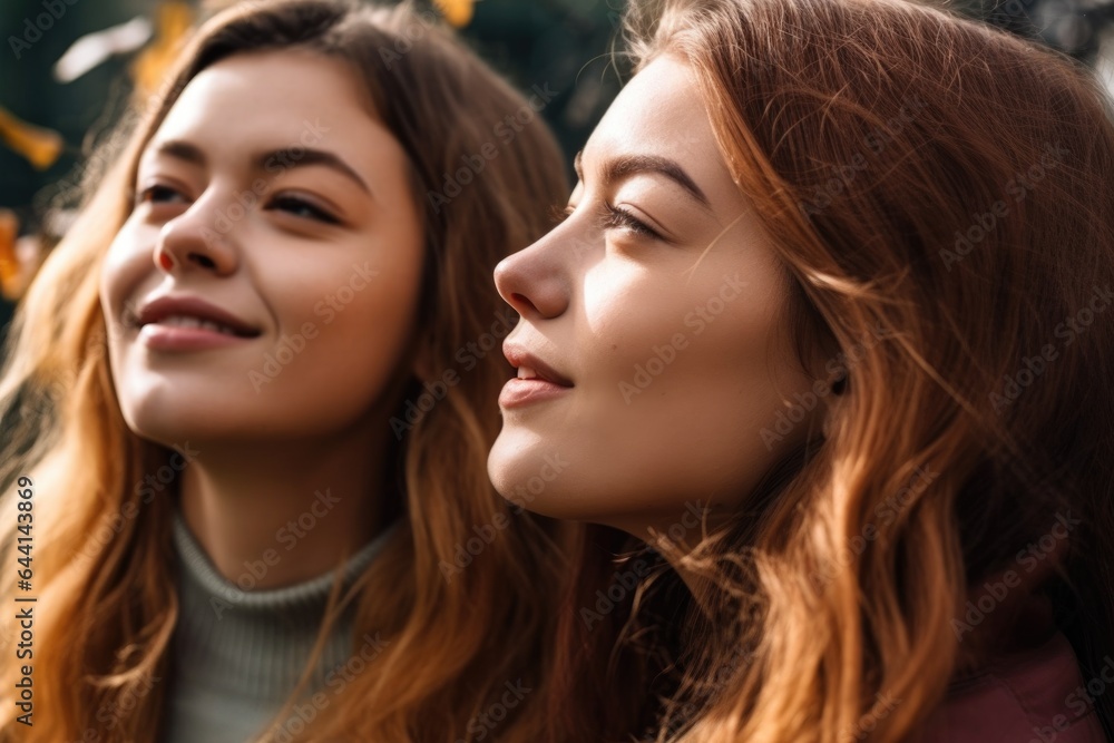 shot of two young women taking in a fresh breath of air outside shot of two young women taking in a fresh breath of air outside