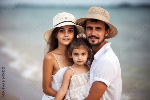 happy family, beach and portrait with little girl at the seaside during summer holiday break