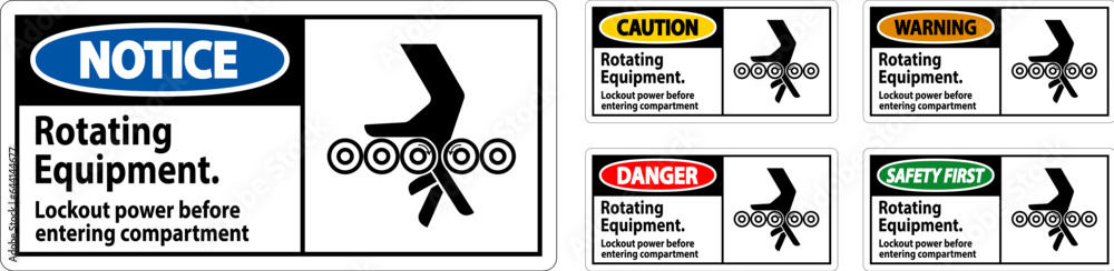 Warning Sign, Rotating Equipment, Lockout Power Before Entering Compartment