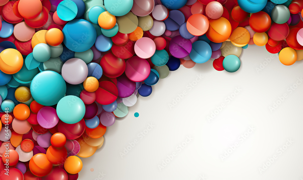 Abstract white background with colored balls and space for text.