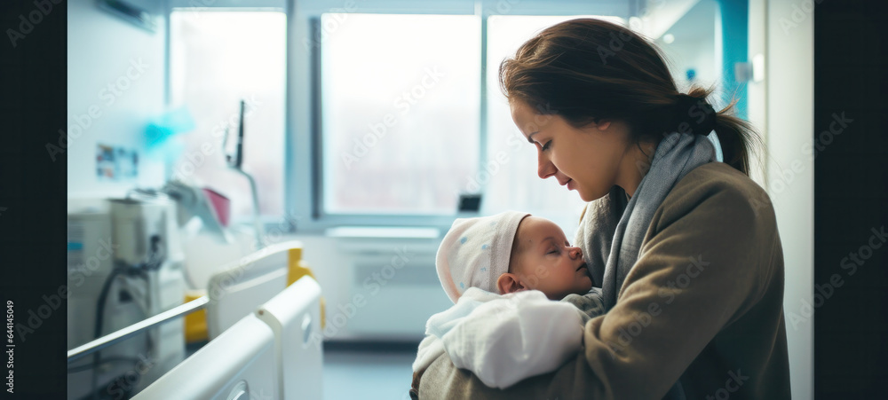 Mother consoles her sick daughter at the hospital recovering daughter and hugs her mother with love in the hospital Mother consoles her sick daughter at the hospital recovering daughter and hugs her mother with love in the hospital