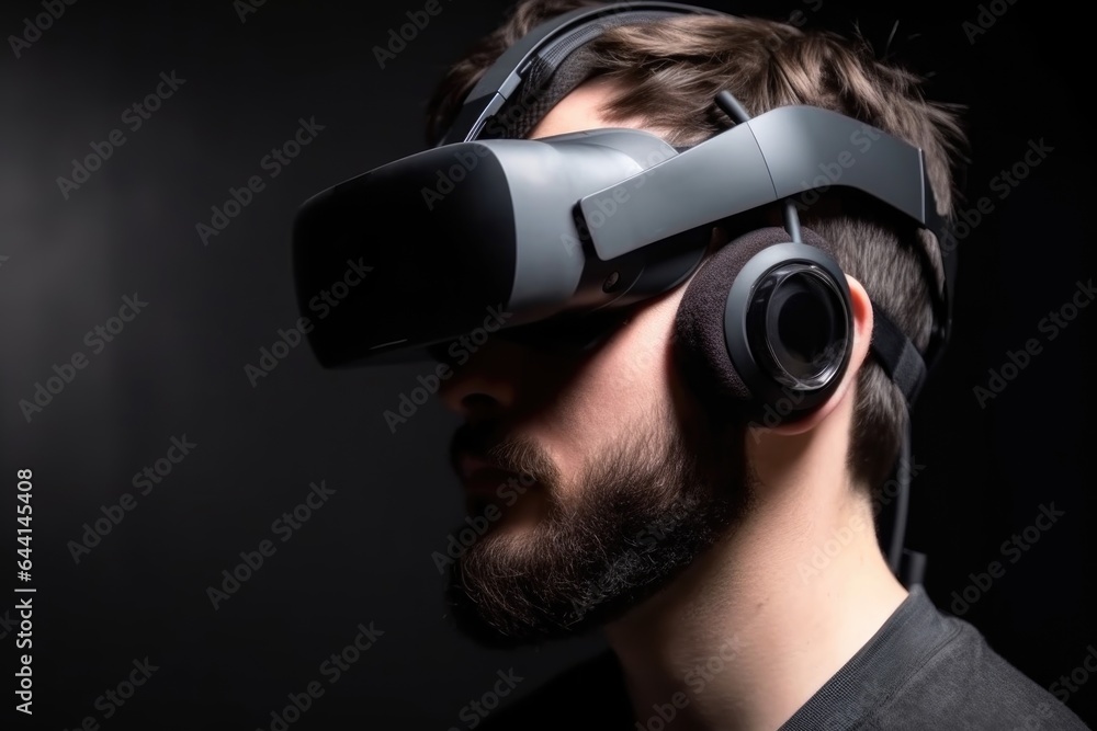 closeup shot of a man looking through a pair of virtual reality glasses closeup shot of a man looking through a pair of virtual reality glasses