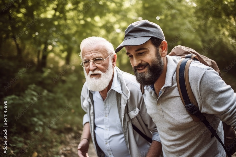 shot of a senior man being assisted by his instructor while going on a nature walk shot of a senior man being assisted by his instructor while going on a nature walk