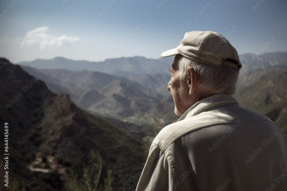 rear view shot of a senior man in the mountains rear view shot of a senior man in the mountains
