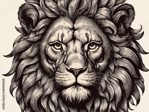 A Black And White Drawing Of A Lion'S Face