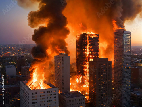 A Fire Blazing In A High Rise Building