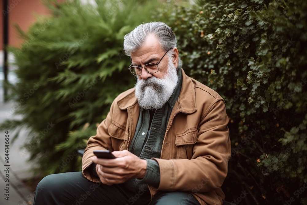shot of a senior man sitting outside and using his mobile phone shot of a senior man sitting outside and using his mobile phone
