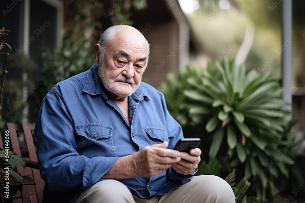 shot of a senior man sitting outside and using his mobile phone shot of a senior man sitting outside and using his mobile phone