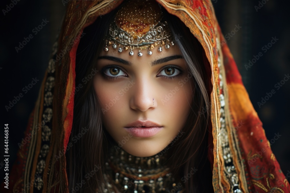 Caucasian girl in Indian traditional dress.