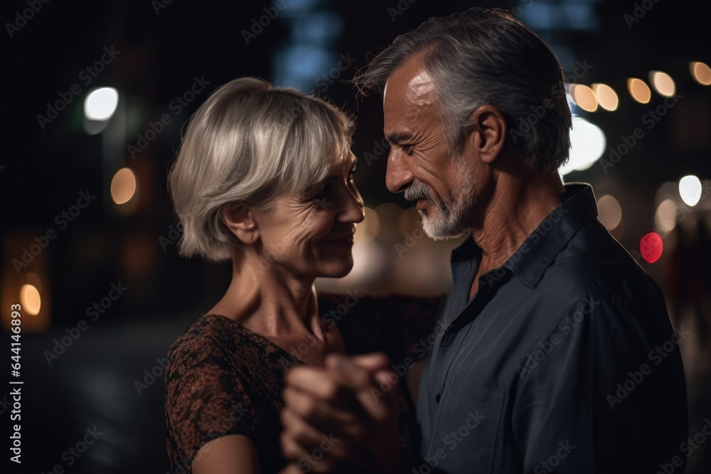 shot of a mature couple dancing together at night