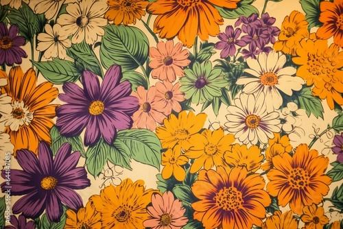 Bright floral design featuring daisies and violets on a lively backdrop. Generative AI
