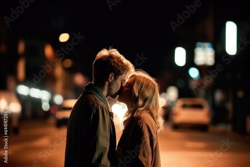 shot of a couple kissing each other at night