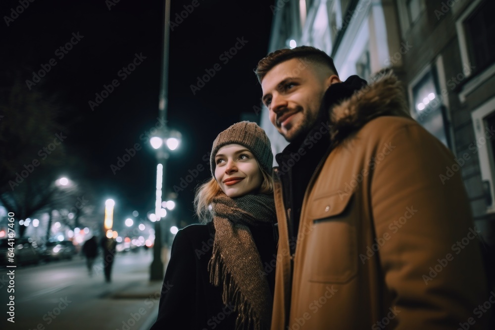 shot of a couple using their cellphone to take selfies while taking a walk at night