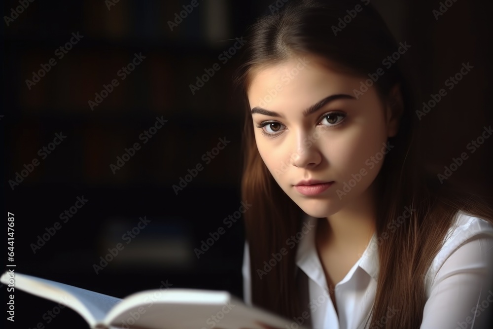 an attractive young female student reading in the classroom an attractive young female student reading in the classroom