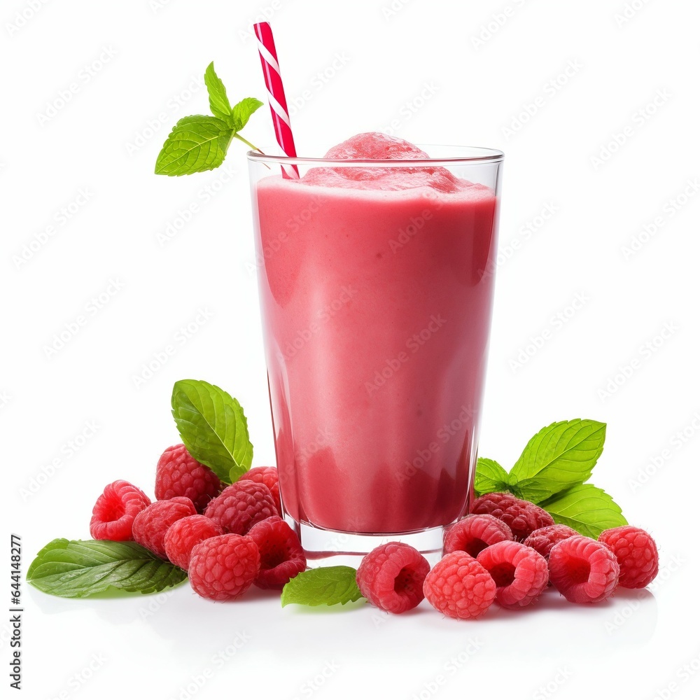 Raspberries Smoothie Isolated on White Background. Generative ai Raspberries Smoothie Isolated on White Background. Generative ai